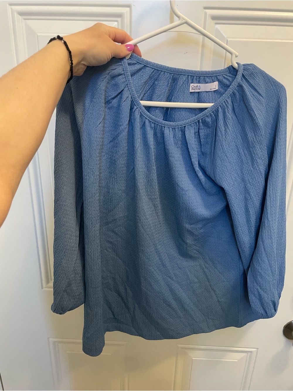 croft & barrow - Womens Light Blue Textured Peasant Blouse